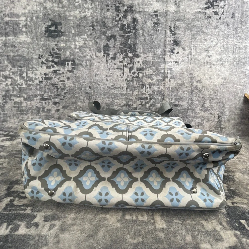 Bumble Unisex Diaper Bag Floral Trellis Gray Blue Messenger Travel Tote Bag